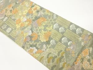 唐織草花に蝶模様織出し袋帯